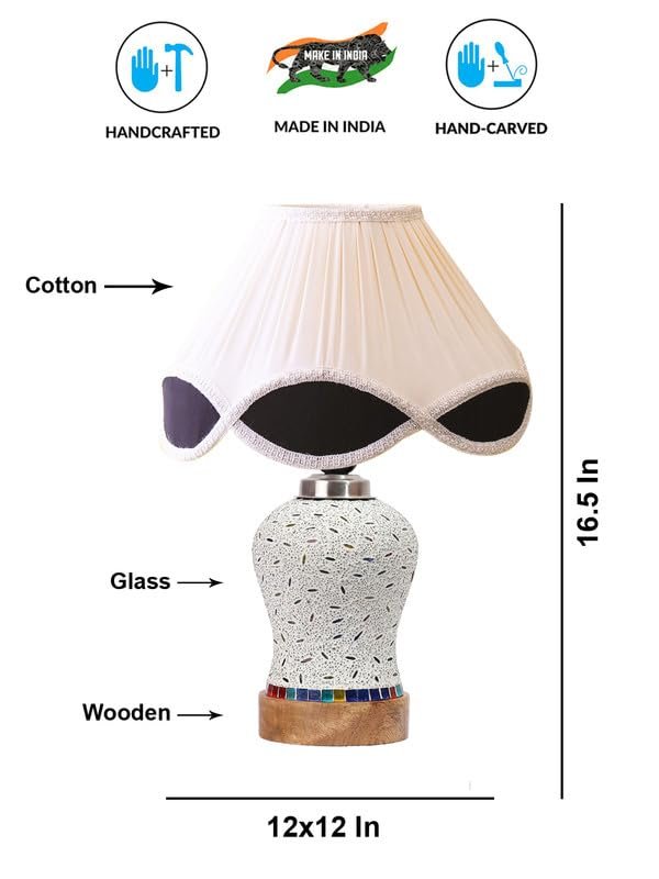 Multicolor Table Lamp | Artistic Mosaic Glass with Sturdy Wood Base | Decorative Ambient Light for Home D�cor | Perfect Blend of Modern & Traditional Style - Model DG248