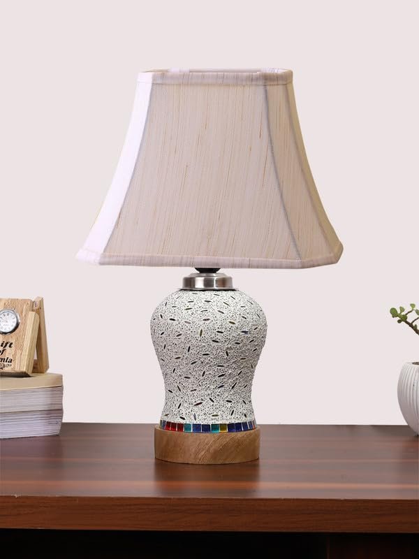 Multicolor Table Lamp | Artistic Mosaic Glass with Sturdy Wood Base | Decorative Ambient Light for Home D�cor | Perfect Blend of Modern & Traditional Style – Model DG249