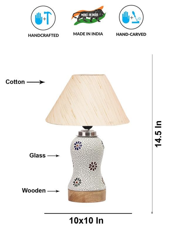 Multicolor Table Lamp | Artistic Mosaic Glass with Sturdy Wood Base | Decorative Ambient Light for Home D�cor | Perfect Blend of Modern & Traditional Style - Model DG251