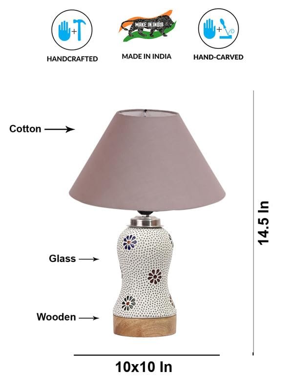 Multicolor Table Lamp | Artistic Mosaic Glass with Sturdy Wood Base | Decorative Ambient Light for Home D�cor | Perfect Blend of Modern & Traditional Style - Model DG256