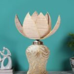 Rose Bamboo Shade Lamp with Wood & Mosaic Glass Base for Decoration/Office/Home/Gifting/Study for Office/Home/Gifting -(12x12x17.75) Inches –