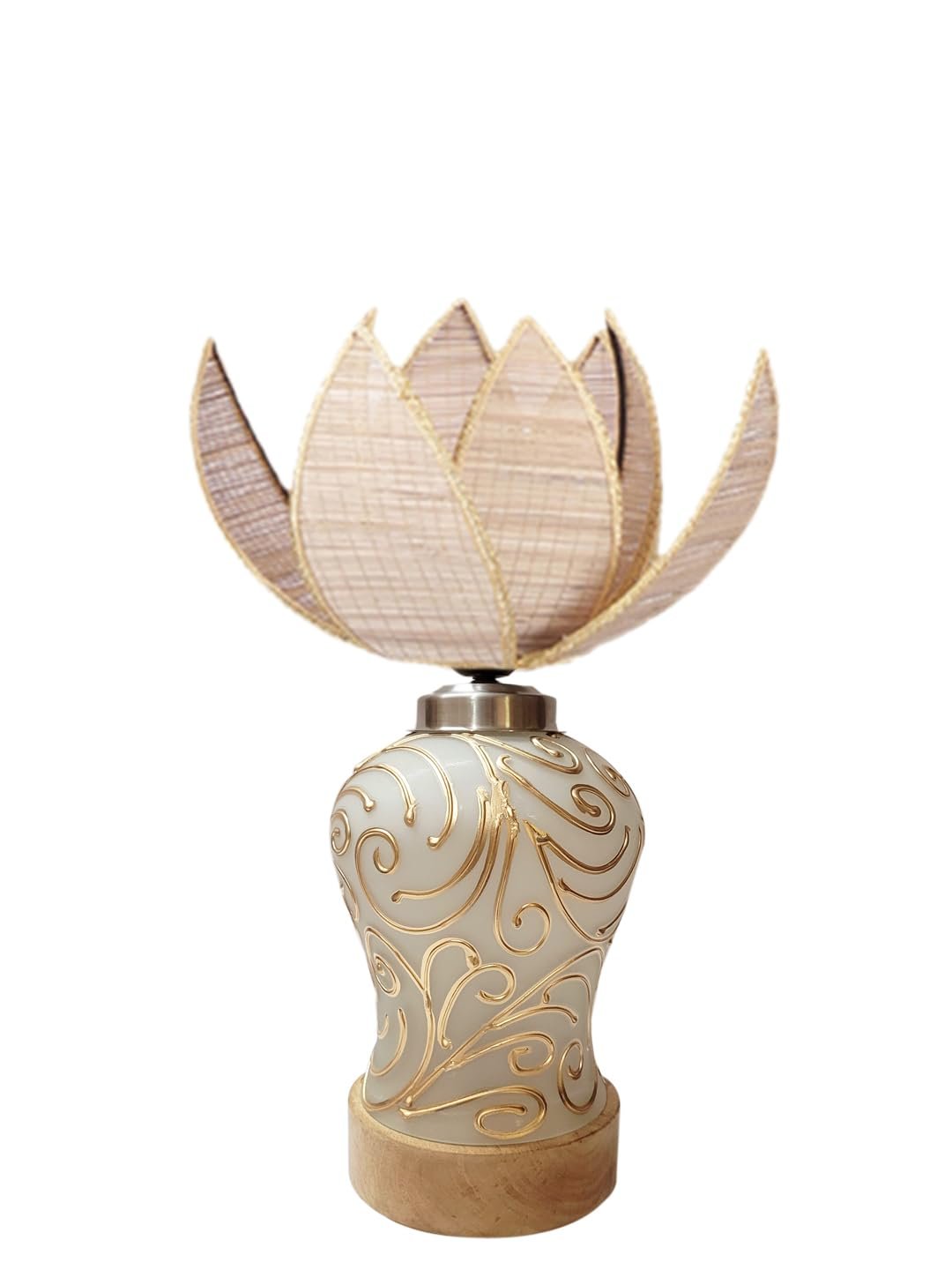 Rose Bamboo Shade Lamp with Wood & Mosaic Glass Base for Decoration/Office/Home/Gifting/Study for Office/Home/Gifting -(12x12x17.75) Inches -