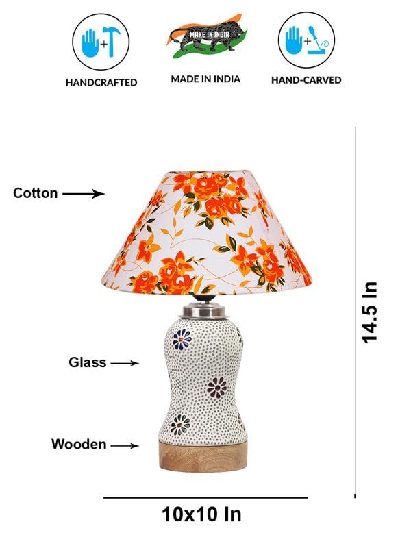 Multicolor Table Lamp | Artistic Mosaic Glass with Sturdy Wood Base | Decorative Ambient Light for Home D�cor | Perfect Blend of Modern & Traditional Style - Model DG264