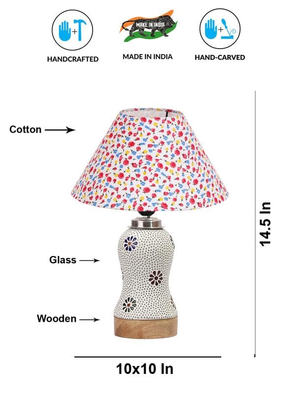 Multicolor Table Lamp | Artistic Mosaic Glass with Sturdy Wood Base | Decorative Ambient Light for Home D�cor | Perfect Blend of Modern & Traditional Style - Model DG265