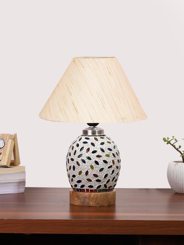 Multicolor Table Lamp | Artistic Mosaic Glass with Sturdy Wood Base | Decorative Ambient Light for Home D�cor | Perfect Blend of Modern & Traditional Style - Model DG276