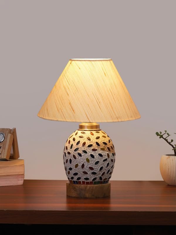 Multicolor Table Lamp | Artistic Mosaic Glass with Sturdy Wood Base | Decorative Ambient Light for Home D�cor | Perfect Blend of Modern & Traditional Style - Model DG276