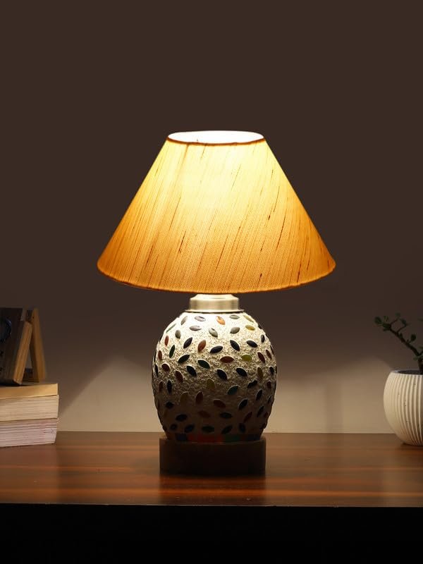Multicolor Table Lamp | Artistic Mosaic Glass with Sturdy Wood Base | Decorative Ambient Light for Home D�cor | Perfect Blend of Modern & Traditional Style - Model DG276