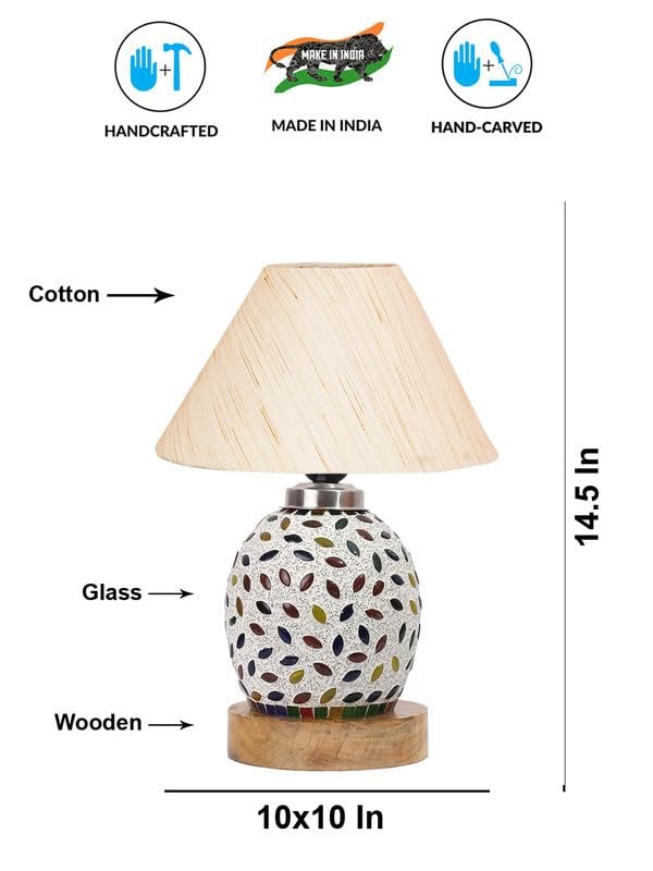 Multicolor Table Lamp | Artistic Mosaic Glass with Sturdy Wood Base | Decorative Ambient Light for Home D�cor | Perfect Blend of Modern & Traditional Style - Model DG276
