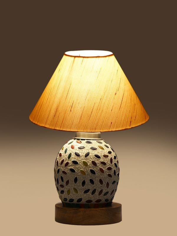 Multicolor Table Lamp | Artistic Mosaic Glass with Sturdy Wood Base | Decorative Ambient Light for Home D�cor | Perfect Blend of Modern & Traditional Style - Model DG276