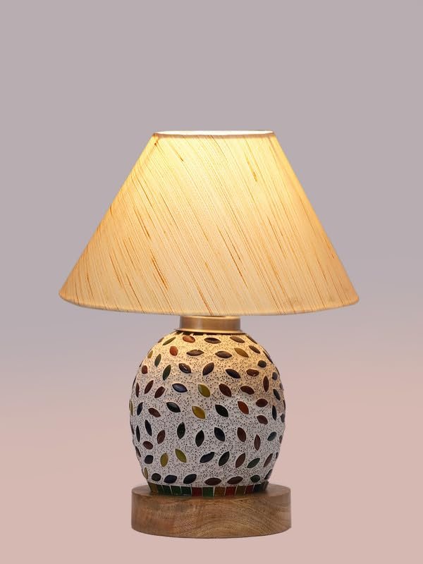 Multicolor Table Lamp | Artistic Mosaic Glass with Sturdy Wood Base | Decorative Ambient Light for Home D�cor | Perfect Blend of Modern & Traditional Style - Model DG276