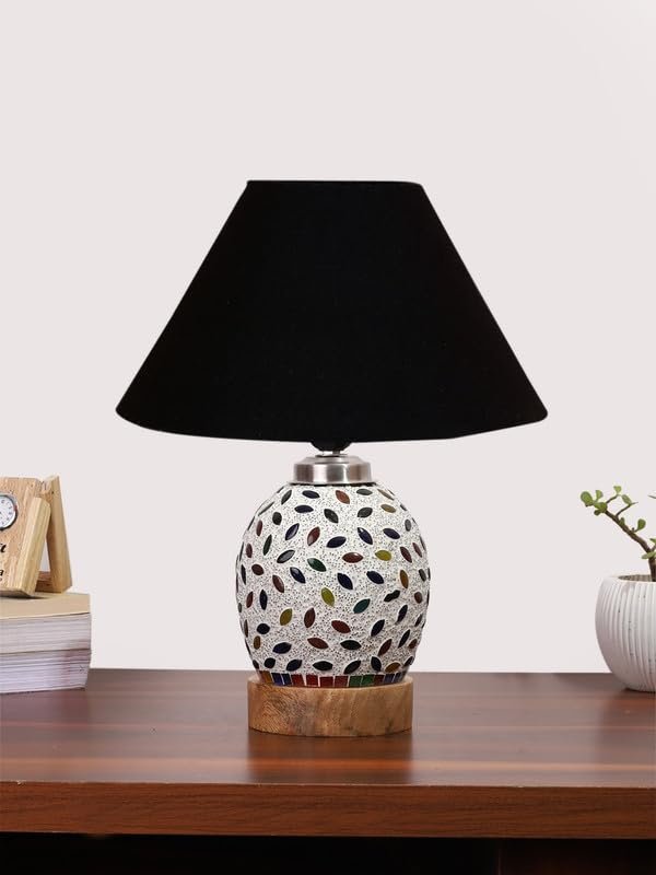 Multicolor Table Lamp | Artistic Mosaic Glass with Sturdy Wood Base | Decorative Ambient Light for Home D�cor | Perfect Blend of Modern & Traditional Style - Model DG277