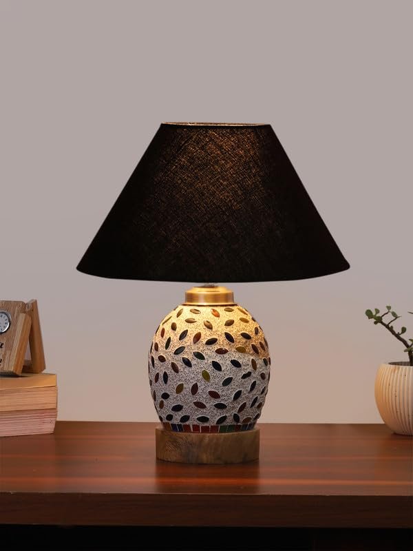 Multicolor Table Lamp | Artistic Mosaic Glass with Sturdy Wood Base | Decorative Ambient Light for Home D�cor | Perfect Blend of Modern & Traditional Style - Model DG277