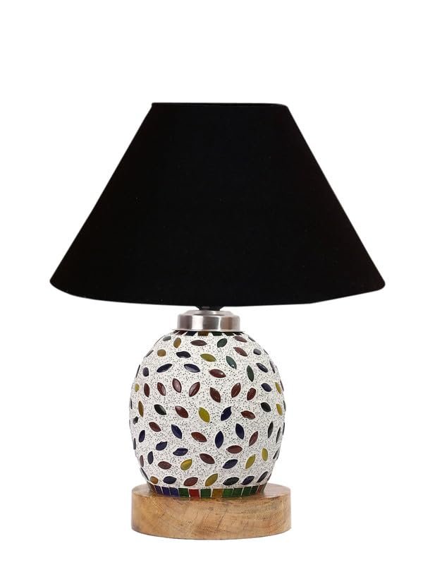 Multicolor Table Lamp | Artistic Mosaic Glass with Sturdy Wood Base | Decorative Ambient Light for Home D�cor | Perfect Blend of Modern & Traditional Style - Model DG277