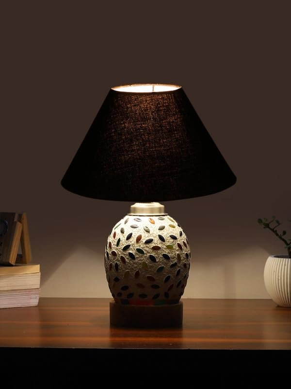 Multicolor Table Lamp | Artistic Mosaic Glass with Sturdy Wood Base | Decorative Ambient Light for Home D�cor | Perfect Blend of Modern & Traditional Style - Model DG277