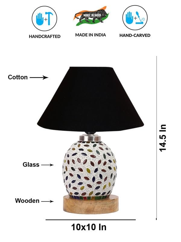 Multicolor Table Lamp | Artistic Mosaic Glass with Sturdy Wood Base | Decorative Ambient Light for Home D�cor | Perfect Blend of Modern & Traditional Style - Model DG277