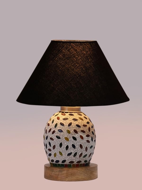 Multicolor Table Lamp | Artistic Mosaic Glass with Sturdy Wood Base | Decorative Ambient Light for Home D�cor | Perfect Blend of Modern & Traditional Style - Model DG277
