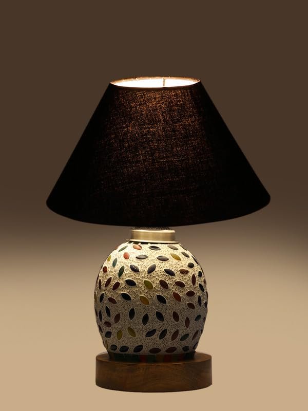 Multicolor Table Lamp | Artistic Mosaic Glass with Sturdy Wood Base | Decorative Ambient Light for Home D�cor | Perfect Blend of Modern & Traditional Style - Model DG277
