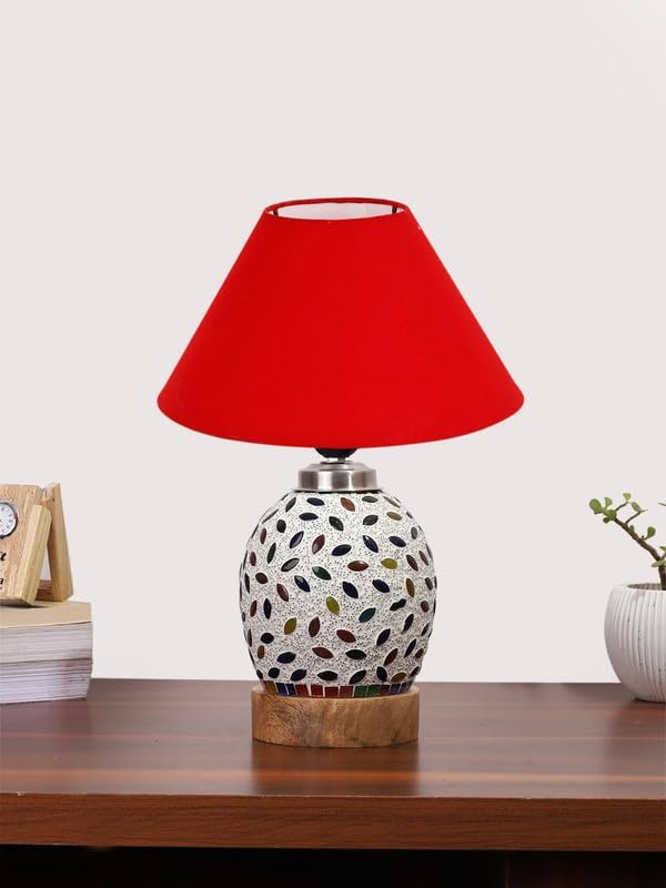 Multicolor Table Lamp | Artistic Mosaic Glass with Sturdy Wood Base | Decorative Ambient Light for Home D�cor | Perfect Blend of Modern & Traditional Style - Model DG278