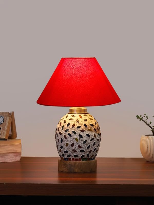 Multicolor Table Lamp | Artistic Mosaic Glass with Sturdy Wood Base | Decorative Ambient Light for Home D�cor | Perfect Blend of Modern & Traditional Style - Model DG278