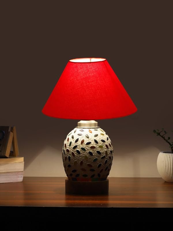 Multicolor Table Lamp | Artistic Mosaic Glass with Sturdy Wood Base | Decorative Ambient Light for Home D�cor | Perfect Blend of Modern & Traditional Style - Model DG278