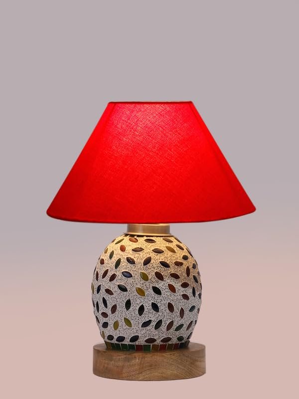 Multicolor Table Lamp | Artistic Mosaic Glass with Sturdy Wood Base | Decorative Ambient Light for Home D�cor | Perfect Blend of Modern & Traditional Style - Model DG278