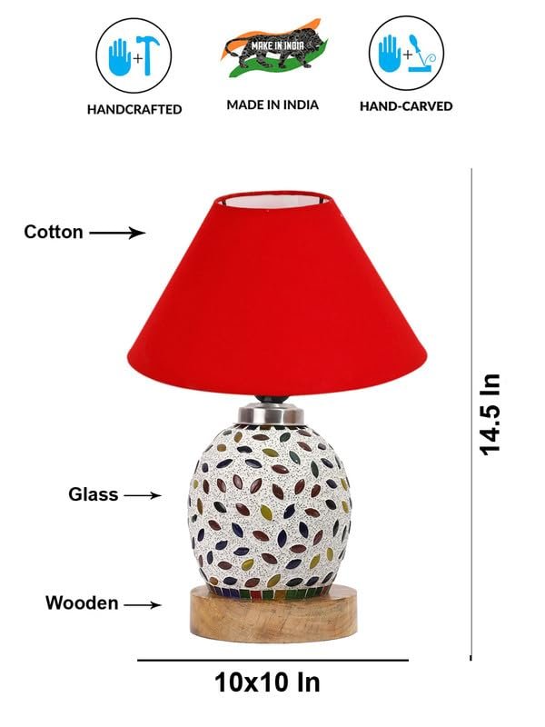 Multicolor Table Lamp | Artistic Mosaic Glass with Sturdy Wood Base | Decorative Ambient Light for Home D�cor | Perfect Blend of Modern & Traditional Style - Model DG278