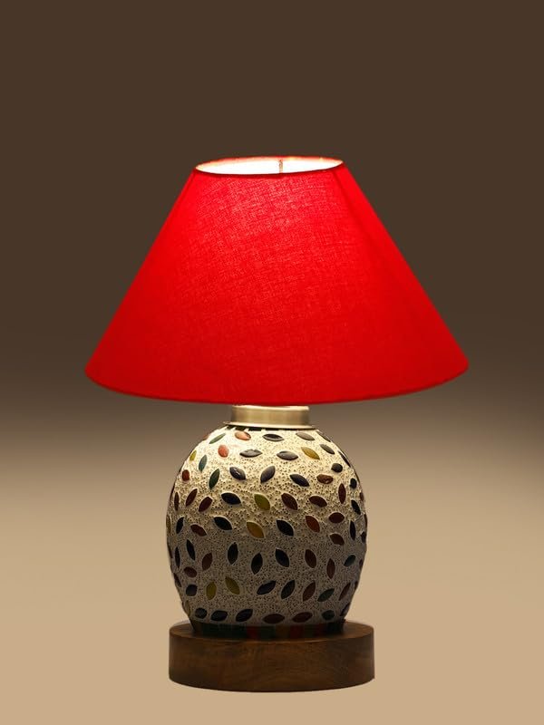 Multicolor Table Lamp | Artistic Mosaic Glass with Sturdy Wood Base | Decorative Ambient Light for Home D�cor | Perfect Blend of Modern & Traditional Style - Model DG278