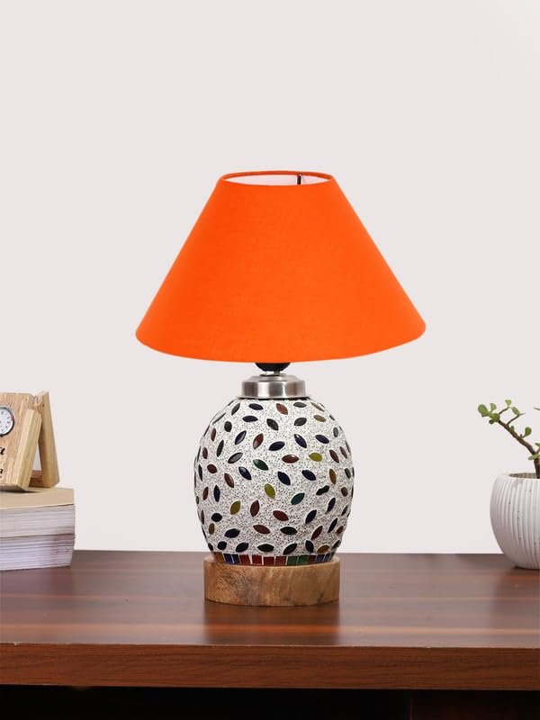 Multicolor Table Lamp | Artistic Mosaic Glass with Sturdy Wood Base | Decorative Ambient Light for Home D�cor | Perfect Blend of Modern & Traditional Style - Model DG279