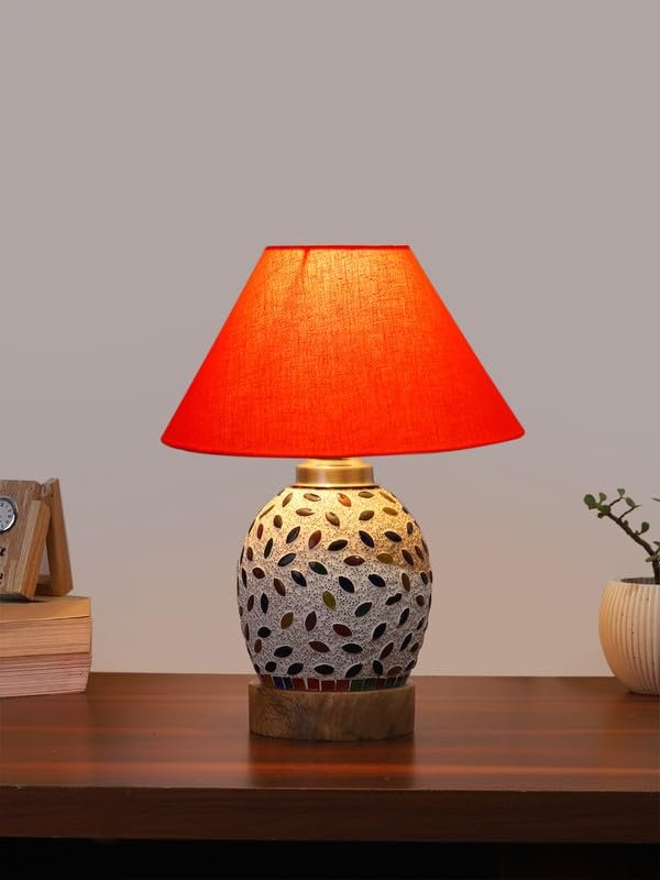Multicolor Table Lamp | Artistic Mosaic Glass with Sturdy Wood Base | Decorative Ambient Light for Home D�cor | Perfect Blend of Modern & Traditional Style - Model DG279
