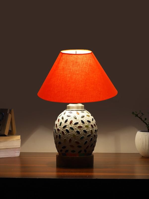 Multicolor Table Lamp | Artistic Mosaic Glass with Sturdy Wood Base | Decorative Ambient Light for Home D�cor | Perfect Blend of Modern & Traditional Style - Model DG279