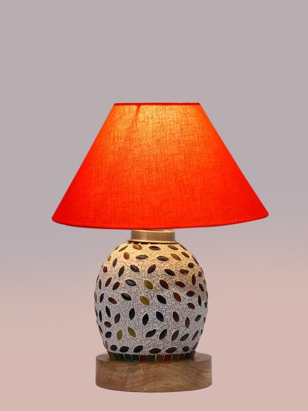 Multicolor Table Lamp | Artistic Mosaic Glass with Sturdy Wood Base | Decorative Ambient Light for Home D�cor | Perfect Blend of Modern & Traditional Style - Model DG279