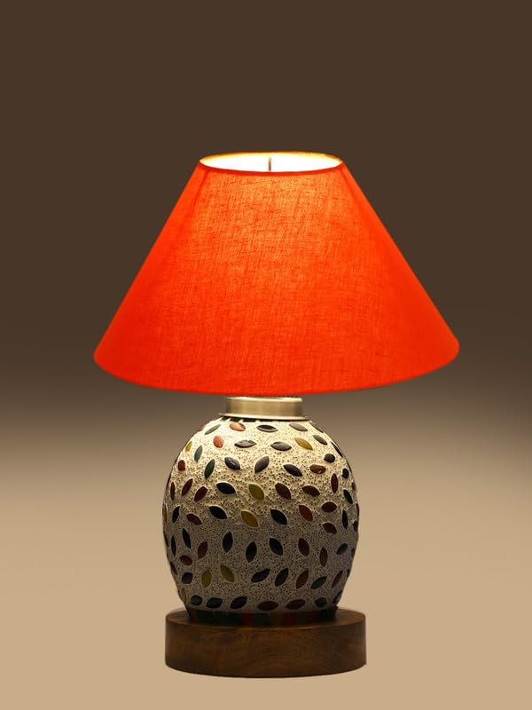 Multicolor Table Lamp | Artistic Mosaic Glass with Sturdy Wood Base | Decorative Ambient Light for Home D�cor | Perfect Blend of Modern & Traditional Style - Model DG279