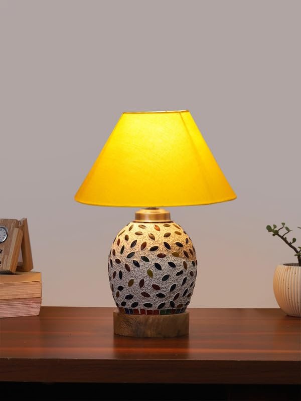 Multicolor Table Lamp | Artistic Mosaic Glass with Sturdy Wood Base | Decorative Ambient Light for Home D�cor | Perfect Blend of Modern & Traditional Style - Model DG280