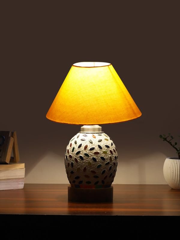 Multicolor Table Lamp | Artistic Mosaic Glass with Sturdy Wood Base | Decorative Ambient Light for Home D�cor | Perfect Blend of Modern & Traditional Style - Model DG280