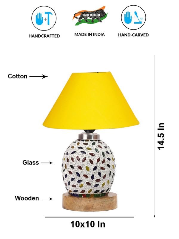 Multicolor Table Lamp | Artistic Mosaic Glass with Sturdy Wood Base | Decorative Ambient Light for Home D�cor | Perfect Blend of Modern & Traditional Style - Model DG280