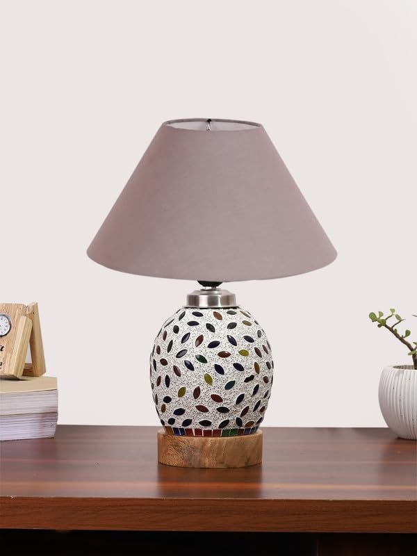 Multicolor Table Lamp | Artistic Mosaic Glass with Sturdy Wood Base | Decorative Ambient Light for Home D�cor | Perfect Blend of Modern & Traditional Style - Model DG281