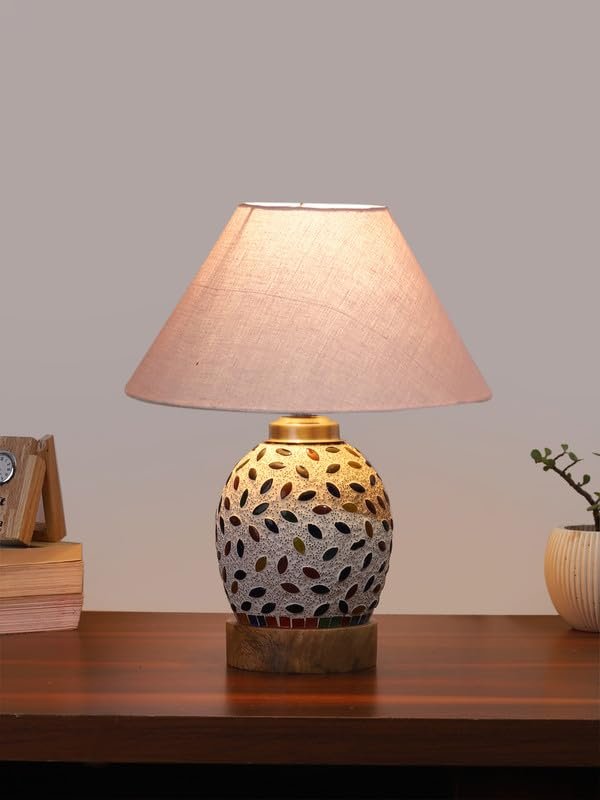 Multicolor Table Lamp | Artistic Mosaic Glass with Sturdy Wood Base | Decorative Ambient Light for Home D�cor | Perfect Blend of Modern & Traditional Style - Model DG281