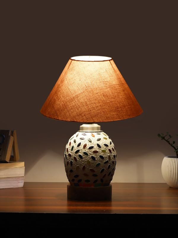 Multicolor Table Lamp | Artistic Mosaic Glass with Sturdy Wood Base | Decorative Ambient Light for Home D�cor | Perfect Blend of Modern & Traditional Style - Model DG281