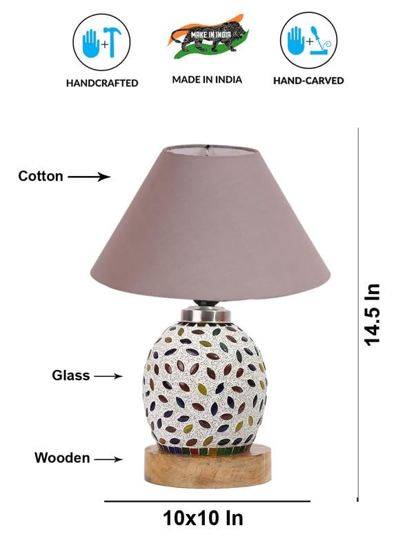 Multicolor Table Lamp | Artistic Mosaic Glass with Sturdy Wood Base | Decorative Ambient Light for Home D�cor | Perfect Blend of Modern & Traditional Style - Model DG281