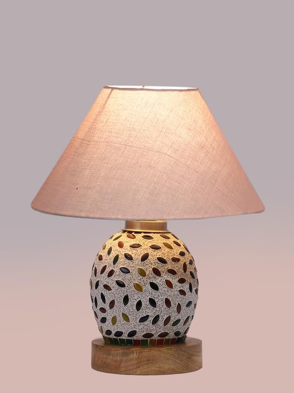 Multicolor Table Lamp | Artistic Mosaic Glass with Sturdy Wood Base | Decorative Ambient Light for Home D�cor | Perfect Blend of Modern & Traditional Style - Model DG281