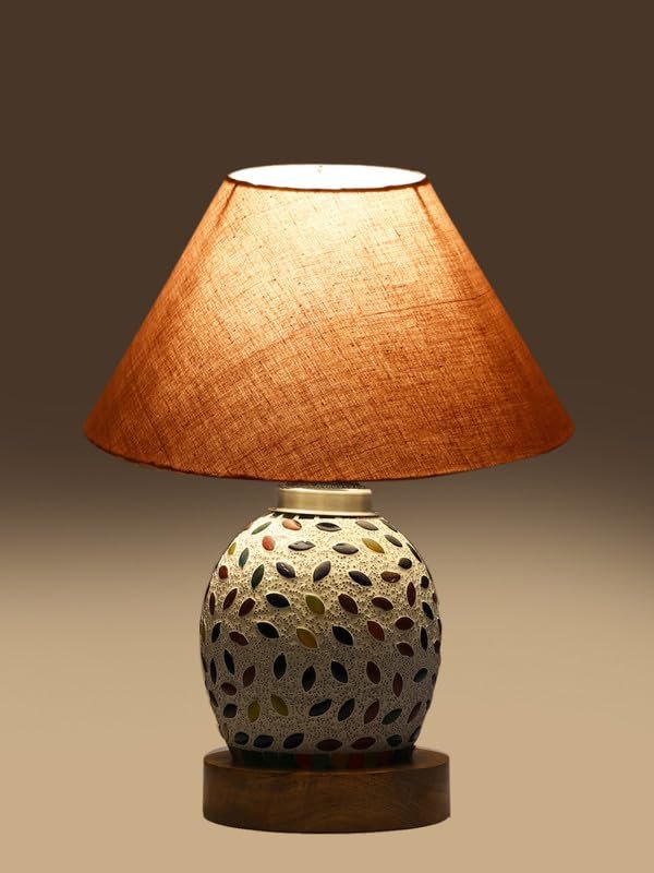 Multicolor Table Lamp | Artistic Mosaic Glass with Sturdy Wood Base | Decorative Ambient Light for Home D�cor | Perfect Blend of Modern & Traditional Style - Model DG281