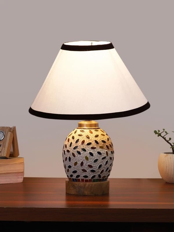 Multicolor Table Lamp | Artistic Mosaic Glass with Sturdy Wood Base | Decorative Ambient Light for Home D�cor | Perfect Blend of Modern & Traditional Style - Model DG282