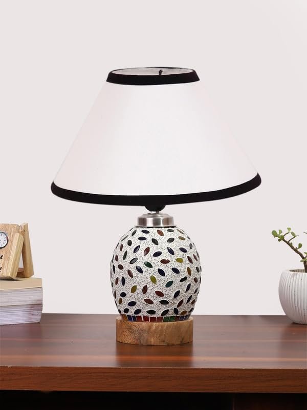 Multicolor Table Lamp | Artistic Mosaic Glass with Sturdy Wood Base | Decorative Ambient Light for Home D�cor | Perfect Blend of Modern & Traditional Style - Model DG282