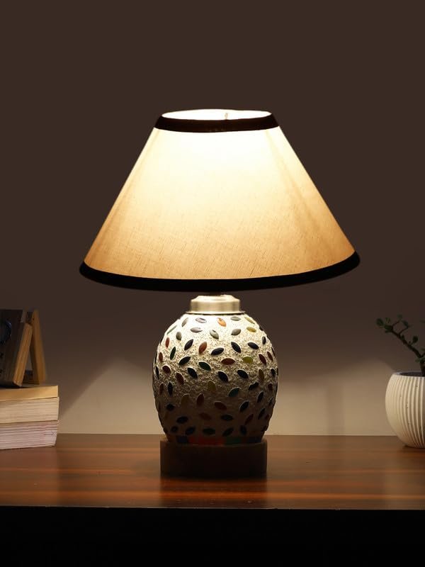 Multicolor Table Lamp | Artistic Mosaic Glass with Sturdy Wood Base | Decorative Ambient Light for Home D�cor | Perfect Blend of Modern & Traditional Style - Model DG282