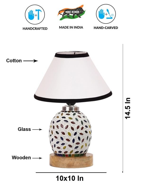 Multicolor Table Lamp | Artistic Mosaic Glass with Sturdy Wood Base | Decorative Ambient Light for Home D�cor | Perfect Blend of Modern & Traditional Style - Model DG282