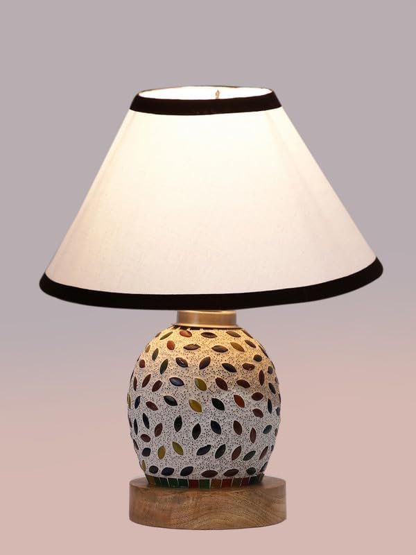 Multicolor Table Lamp | Artistic Mosaic Glass with Sturdy Wood Base | Decorative Ambient Light for Home D�cor | Perfect Blend of Modern & Traditional Style - Model DG282