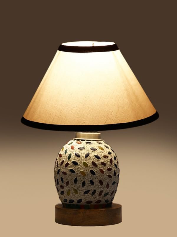 Multicolor Table Lamp | Artistic Mosaic Glass with Sturdy Wood Base | Decorative Ambient Light for Home D�cor | Perfect Blend of Modern & Traditional Style - Model DG282