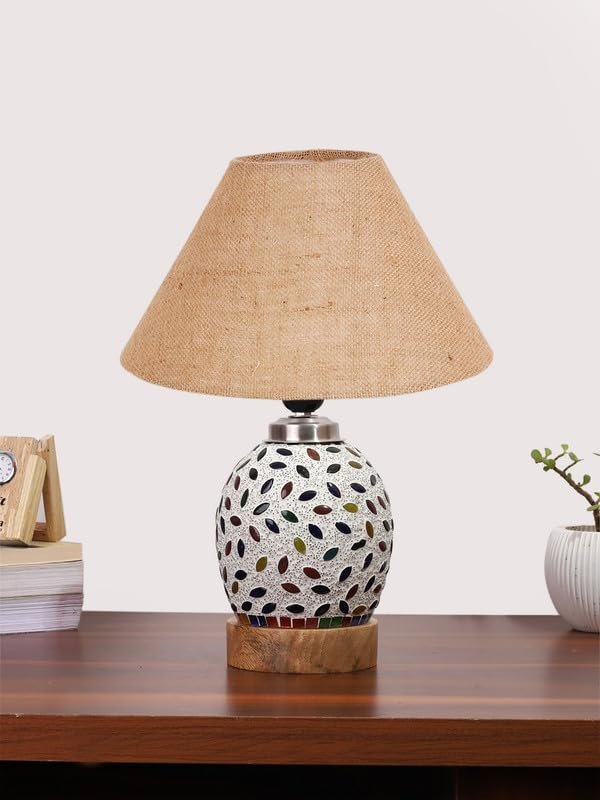 Multicolor Table Lamp | Artistic Mosaic Glass with Sturdy Wood Base | Decorative Ambient Light for Home D�cor | Perfect Blend of Modern & Traditional Style - Model DG283