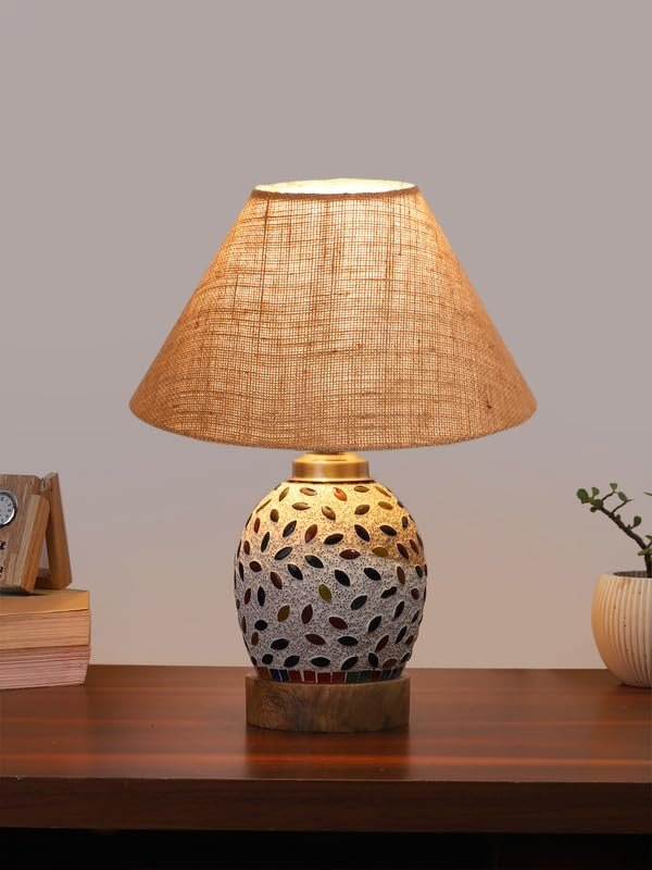 Multicolor Table Lamp | Artistic Mosaic Glass with Sturdy Wood Base | Decorative Ambient Light for Home D�cor | Perfect Blend of Modern & Traditional Style - Model DG283