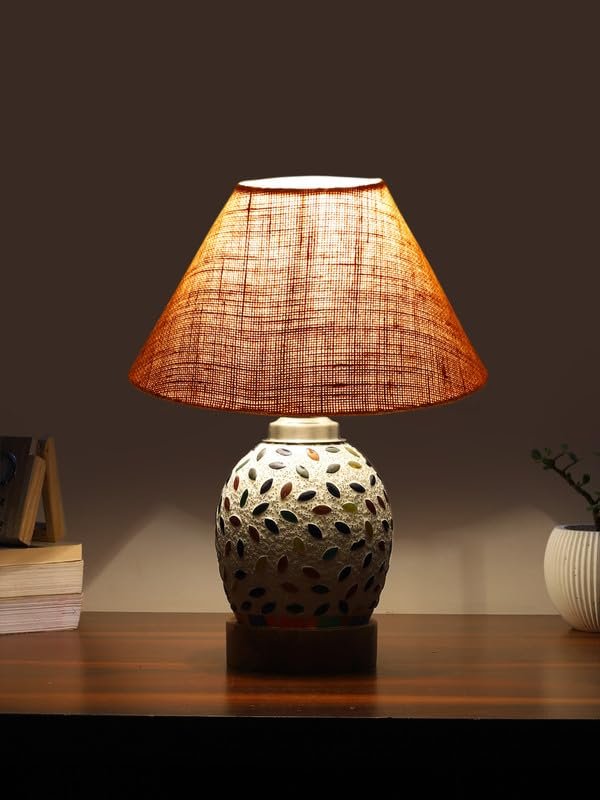 Multicolor Table Lamp | Artistic Mosaic Glass with Sturdy Wood Base | Decorative Ambient Light for Home D�cor | Perfect Blend of Modern & Traditional Style - Model DG283